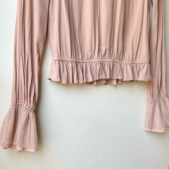 For Love & Lemons Evie Button Back Blouse Tan Nude Lace Trim Long Sleeve Sz XS - Picture 10 of 16
